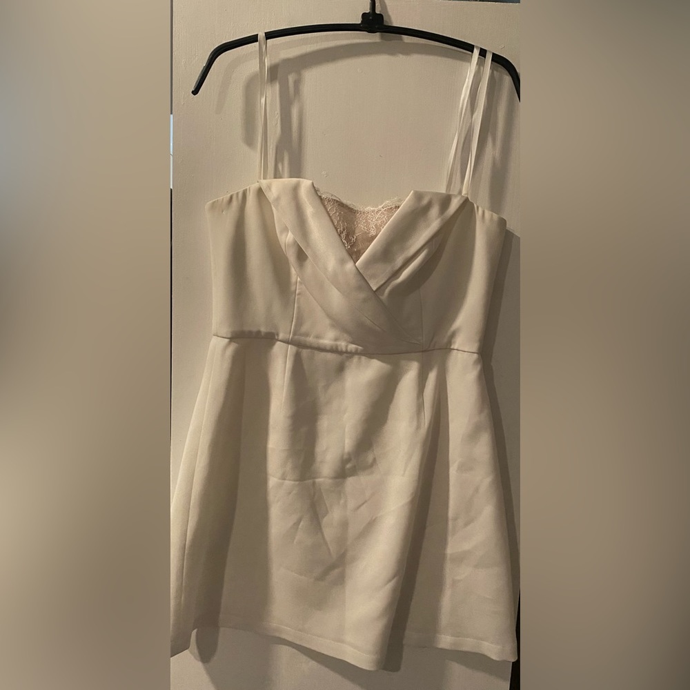 BCBGMaxAzria Strapless White Mini Dress With Lace Detail